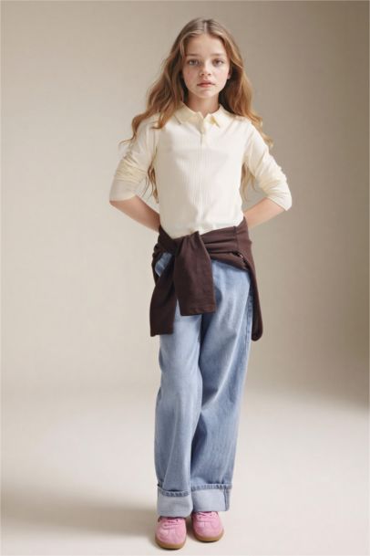 Girl Slim Fit Long Sleeve Polo T-Shirt