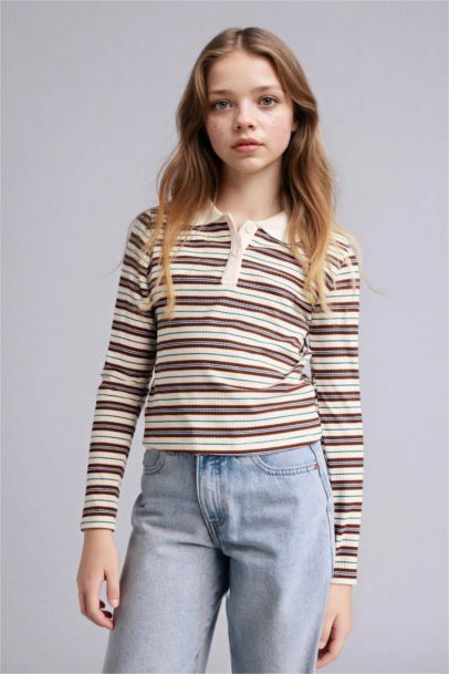 Girl Slim Fit Long Sleeve Polo T-Shirt