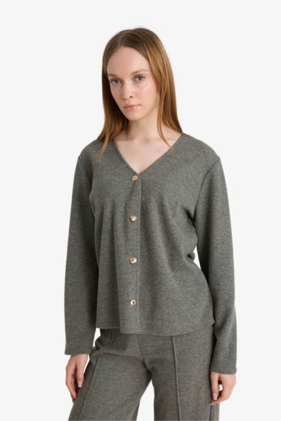 Regular Fit V-Neck Pique Cardigan