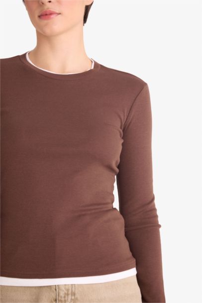 Slim Fit Crew Neck Ribbed Long Sleeve T-Shirt