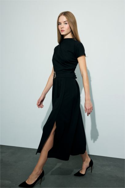 Regular Fit High Waist Belted Maxi Skirt