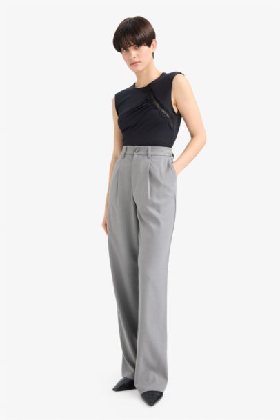 Straight Fit High Waist Long Trousers