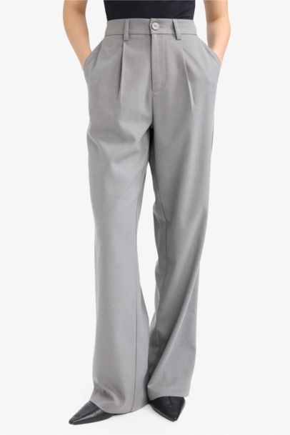 Straight Fit High Waist Long Trousers