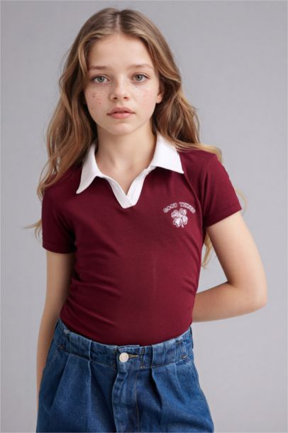 Slım Fıt Baskılı Polo Tişört Kız Çocuk