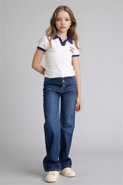 تيشيرت بولو بناتي سليم فيت وطبعة شعار