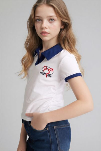 تيشيرت بولو بناتي سليم فيت وطبعة شعار