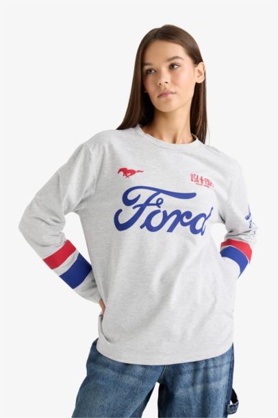 Ford Motor Company Oversize Geniş Kalıp Bisiklet Yaka Uzun Kollu Tişört