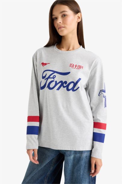 Ford Motor Company Oversize Geniş Kalıp Bisiklet Yaka Uzun Kollu Tişört