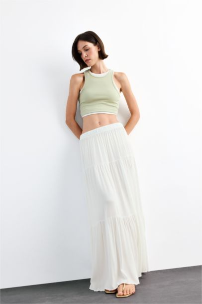 Cotton Lined Normal Waist Maxi Skirt