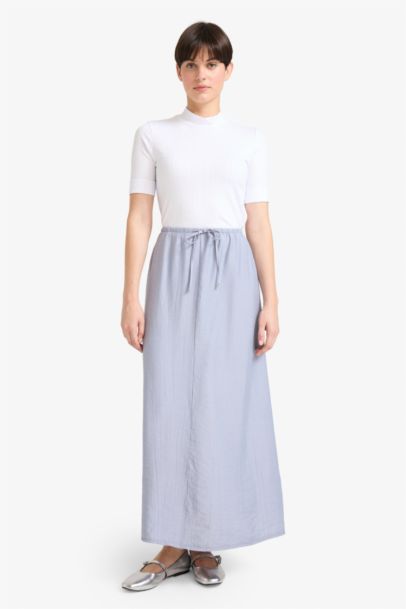 Relax Fit Crinkle Fabric Elastic Band Ankle Length Skirt