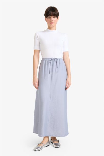 Relax Fit Crinkle Fabric Elastic Band Ankle Length Skirt