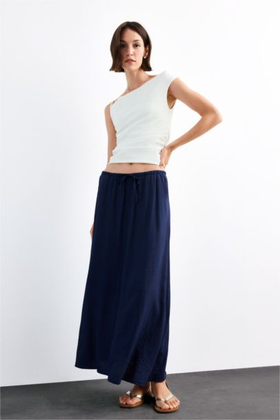 Relax Fit Crinkle Fabric Elastic Band Ankle Length Skirt