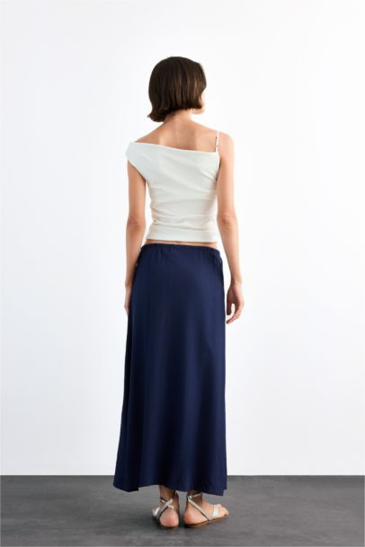 Relax Fit Crinkle Fabric Elastic Band Ankle Length Skirt