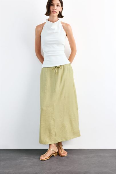 Relax Fit Crinkle Fabric Elastic Band Ankle Length Skirt