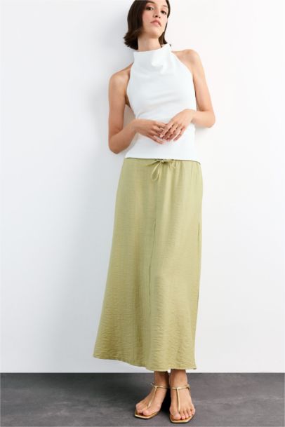 Relax Fit Crinkle Fabric Elastic Band Ankle Length Skirt