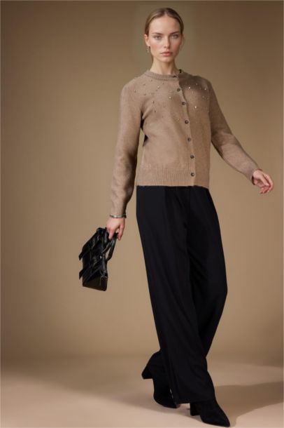 Pantalon en crêpe droit à jambes larges