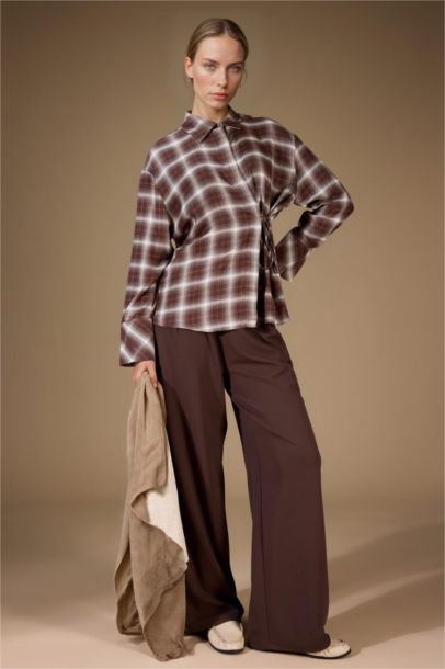 Straight Wide Leg Crepe Trousers