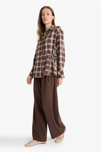 Straight Wide Leg Crepe Trousers