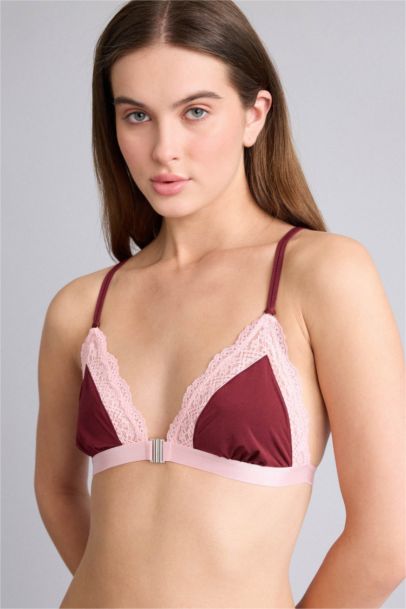 Dantel Detaylı Saten Kapsız Pedsiz Balensiz Bralet