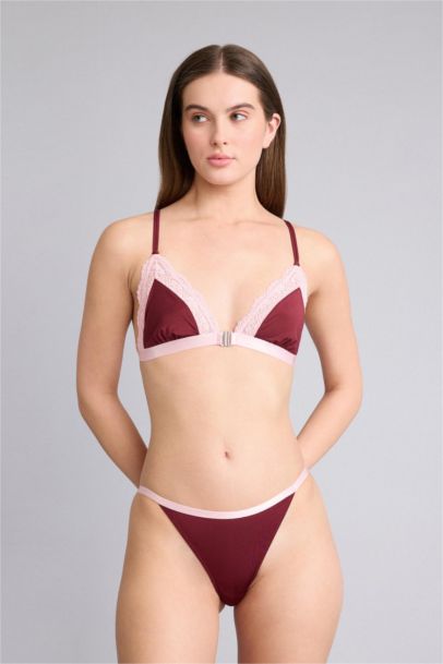 Dantel Detaylı Saten Kapsız Pedsiz Balensiz Bralet