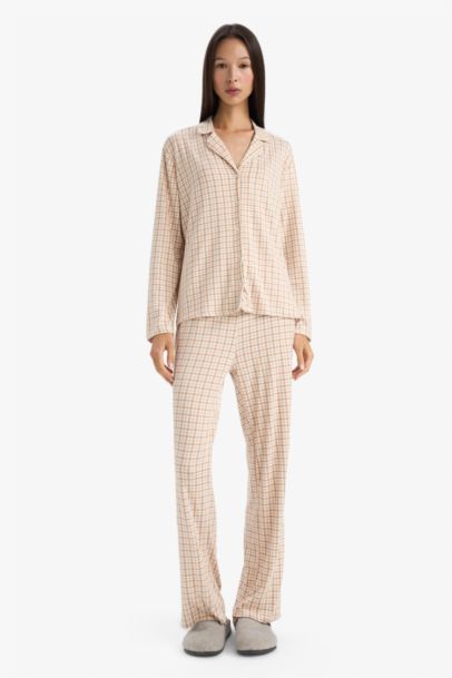 Pijama Takımı Regular Fit Kareli Uzun Kollu Üst Uzun Alt