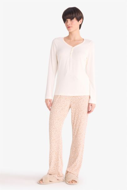 Regular Fit Long Sleeve Top Bottoms 2 Piece Pajama Set