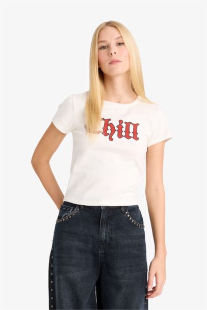 Fitted Printed Ribbed Short Sleeve T-Shirt