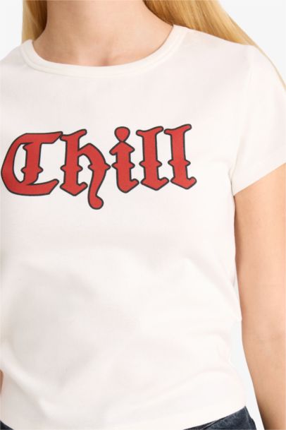 Fitted Printed Ribbed Short Sleeve T-Shirt