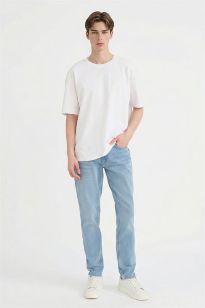 Slim Fit Tapered Straight Leg  Denim Trousers