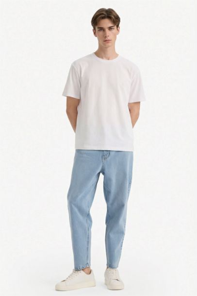 Balloon Fit Wide Leg Denim Trousers