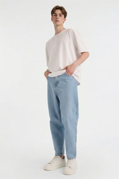 Balloon Fit Wide Leg Denim Trousers