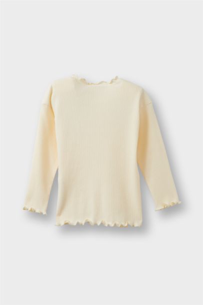 Standart Fit Çiçekli Fitilli Kaşkorse Uzun Kollu Tişört Kız Bebek