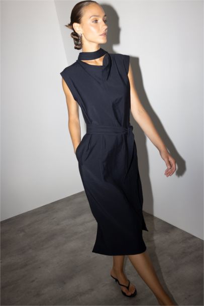 Modal Sleeveless Tie Detail Midi Dress