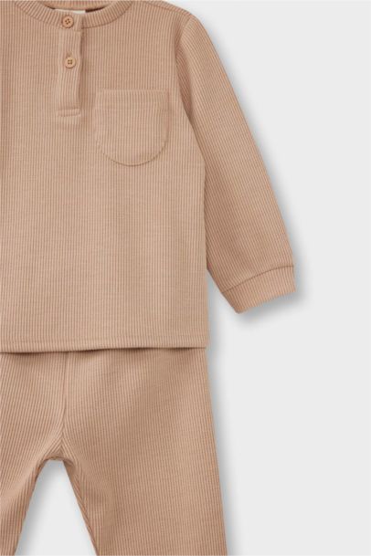 Pijama Takımı Uzun Kollu Waffle Üst Uzun Alt Erkek Bebek