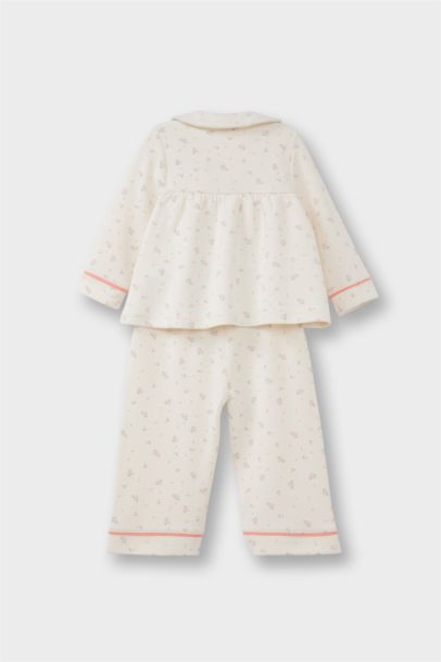 طقم بيجاما بيبي بناتي فلورال قصة عادية - قطعتين