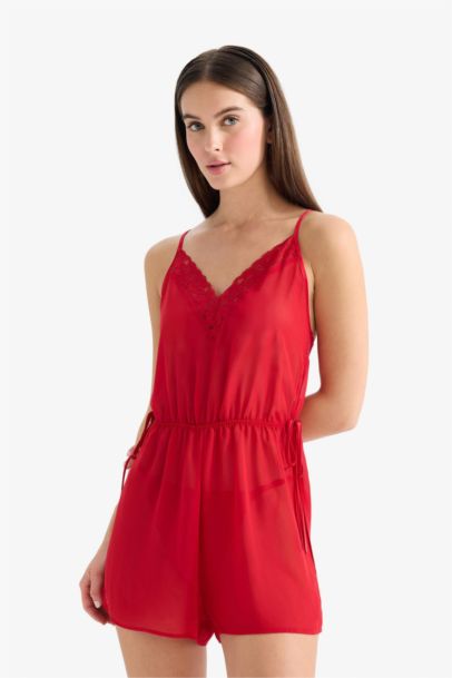Regular Fit V-Neck Chiffon Strappy Nightgown