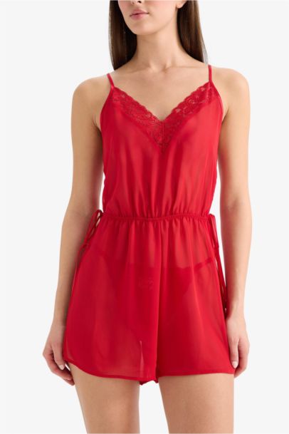 Regular Fit V-Neck Chiffon Strappy Nightgown