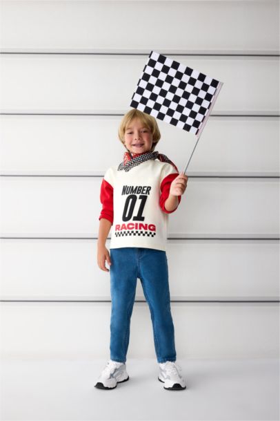 Bisiklet Yaka Baskılı Uzun Kollu Tişört Erkek Bebek