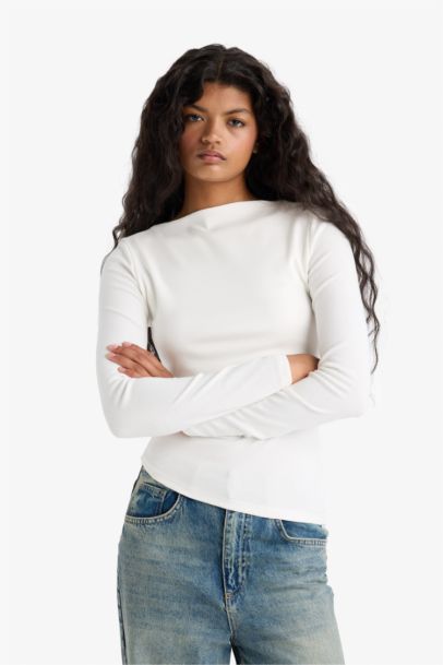 Slim Fit Boat Neck Ribbed T-Shirt