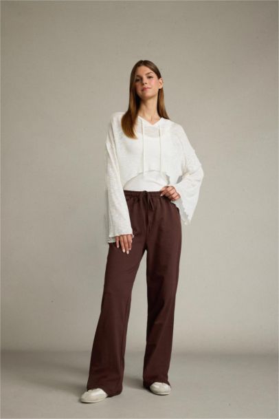 Crop Kapüşonlu Pamuklu Uzun Kollu Hırka