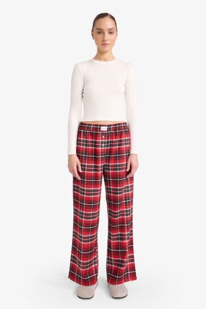 بنطلون بجامة كاروهات فلانيل قصة عادية