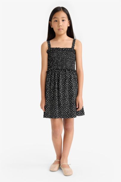 Girl Floral Printed Suspender Dress