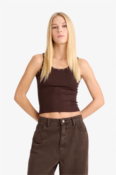 Fitted Square Neck Ribbed Camisole Tank Top