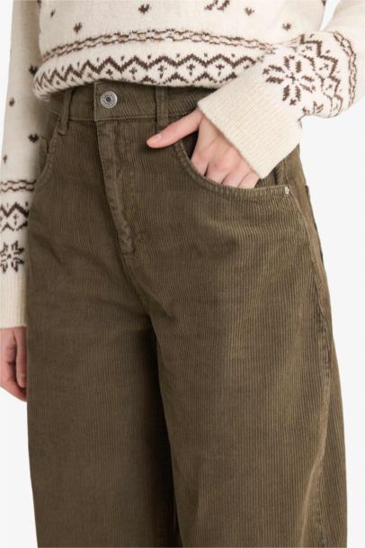 Baggy Fit Zipper Regular Waist Velvet Trousers