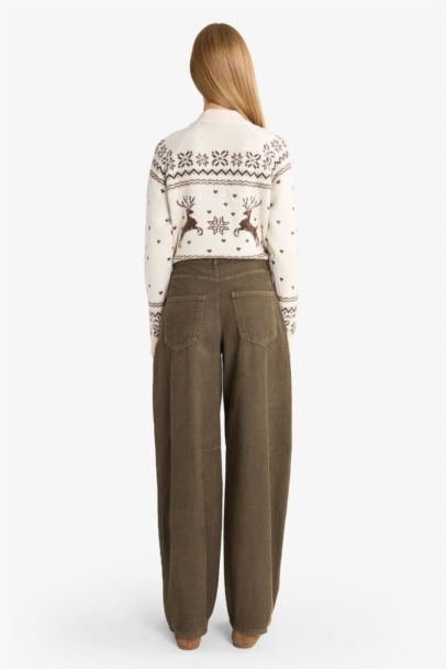 Baggy Fit Zipper Regular Waist Velvet Trousers