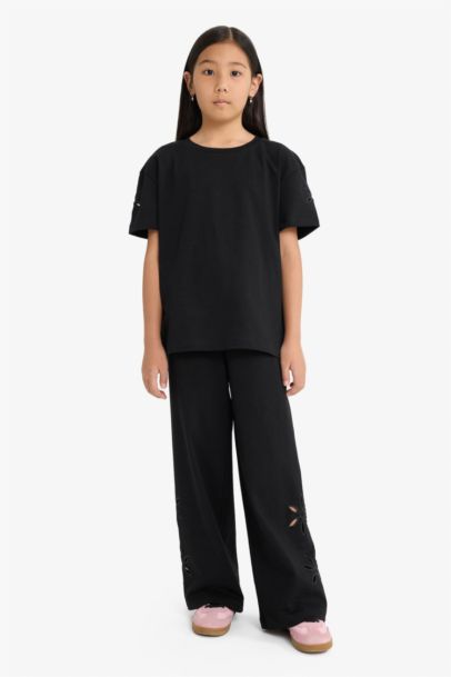 Girl Embroidered Wide Leg Trousers