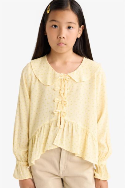 بلوزة بناتي ردن طويل قصة عادية برباط من الأمام