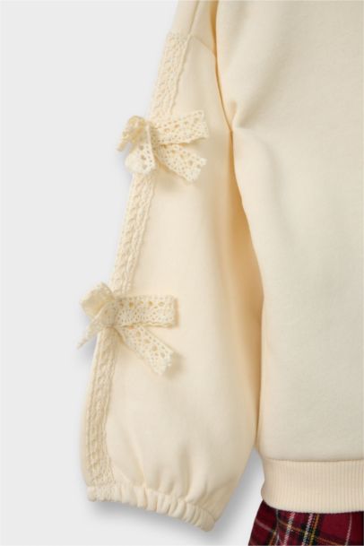 Kareli Sweatshirt Kumaşı 2'li Takım Kız Bebek