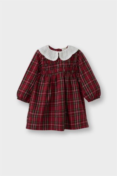 Bebe Yaka Uzun Kollu Flanel Elbise Kız Bebek