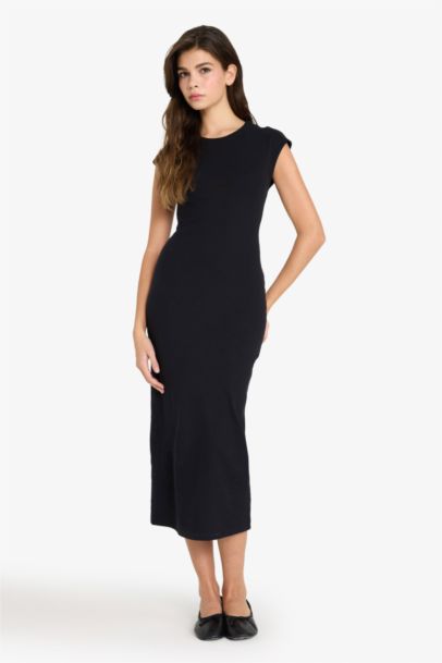 Bodycon Crew Neck Ribana Midi Dress